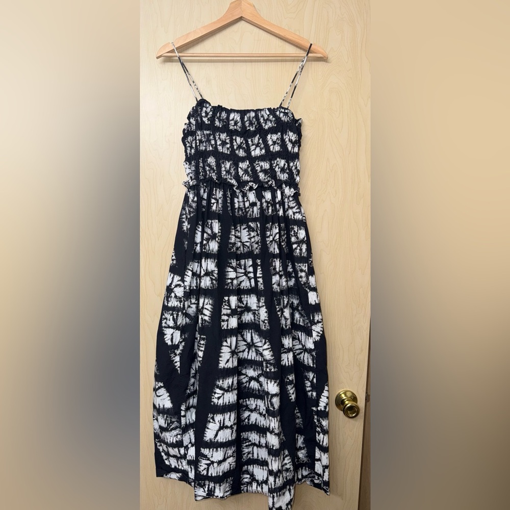 Ulla Johnson Black and White Smocked Maxi Sundress